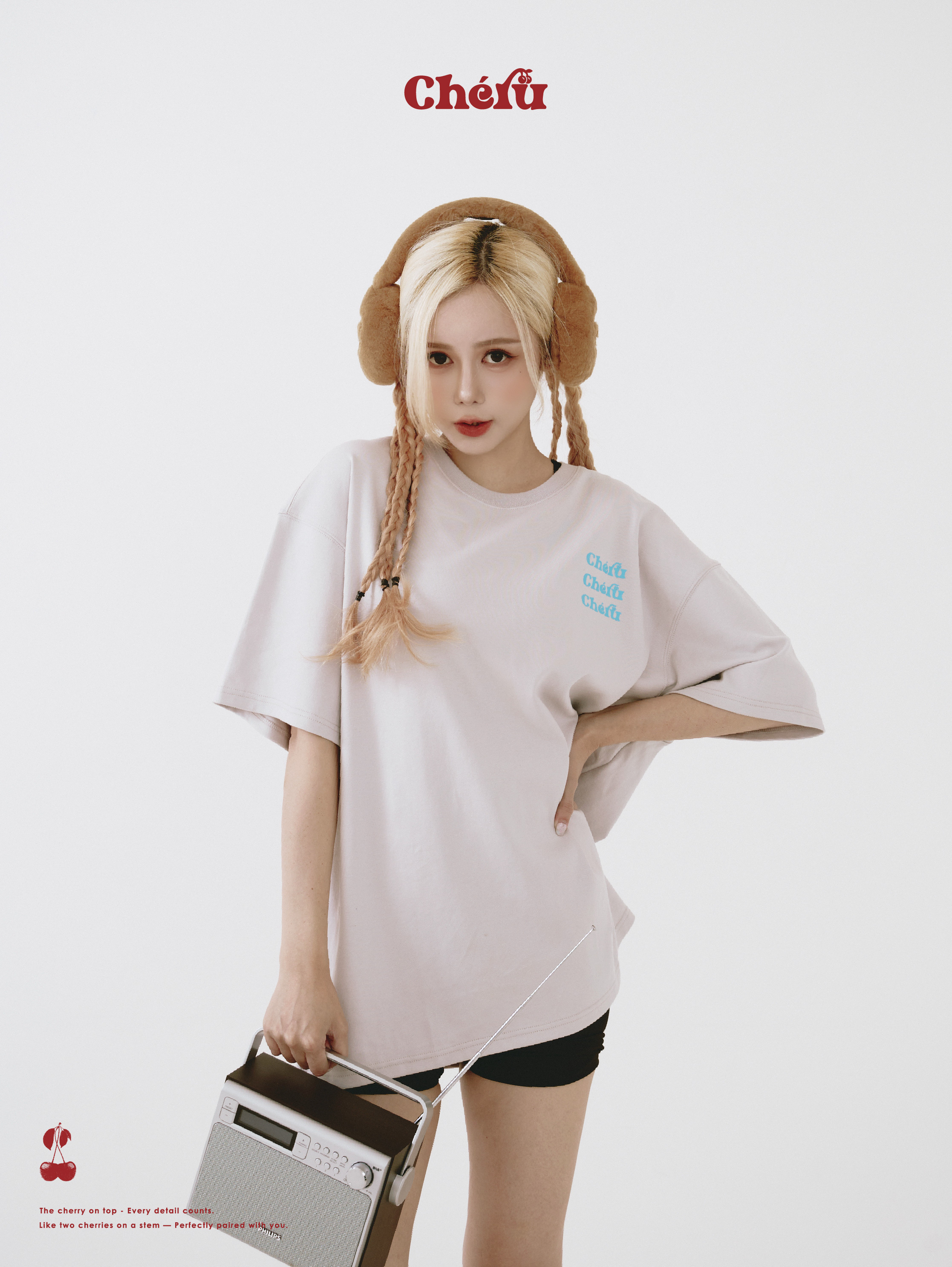 櫻桃 霧灰 Logo 短T