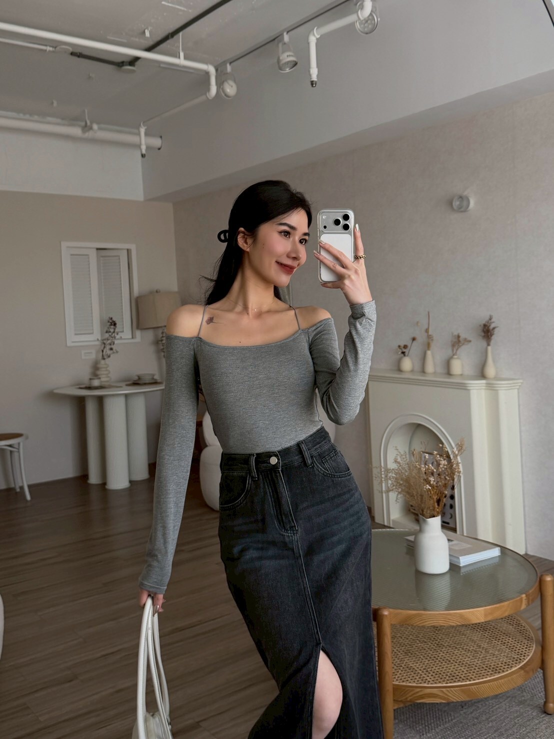 彈棉露肩長袖BRATOP