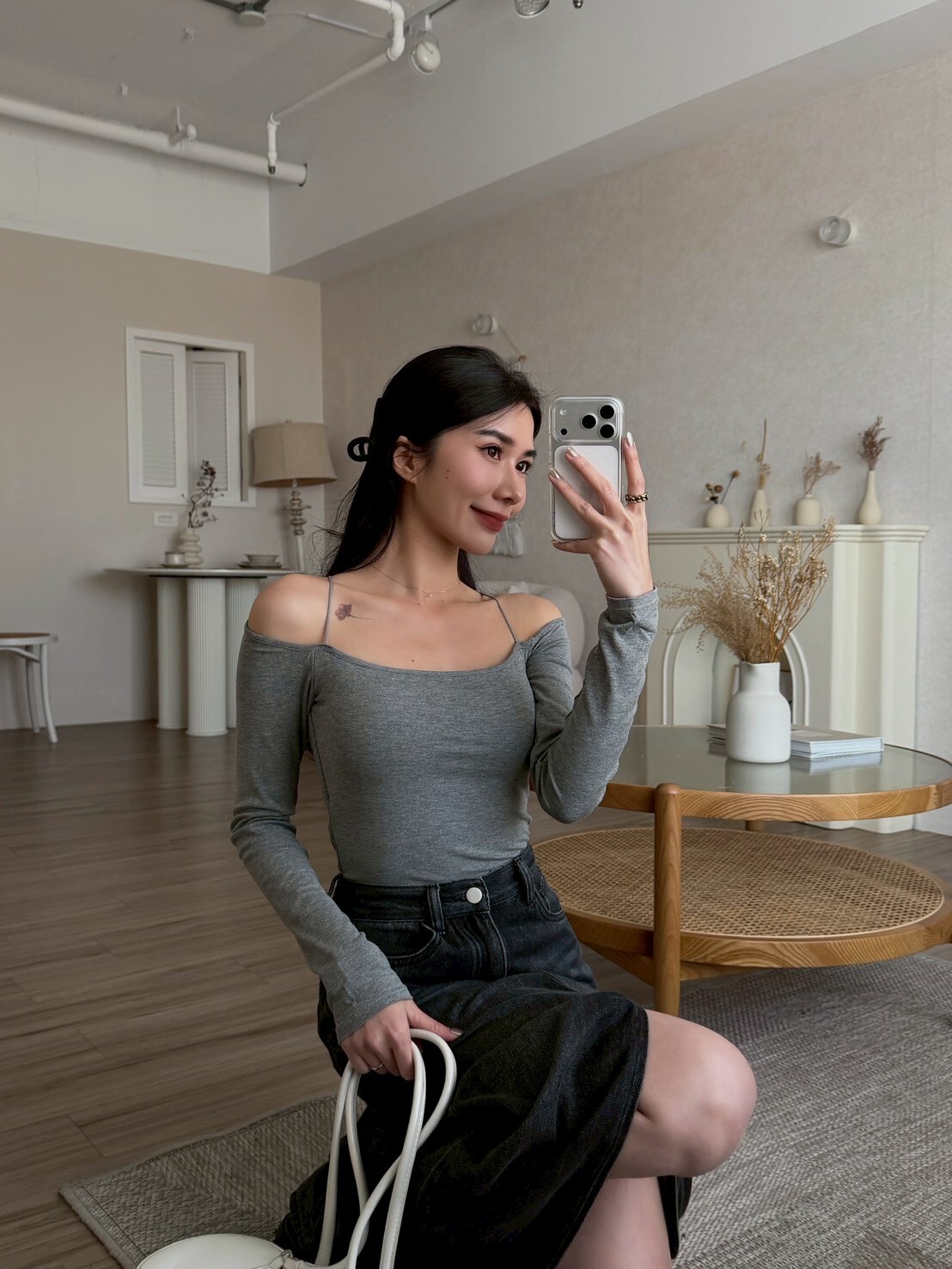 彈棉露肩長袖BRATOP