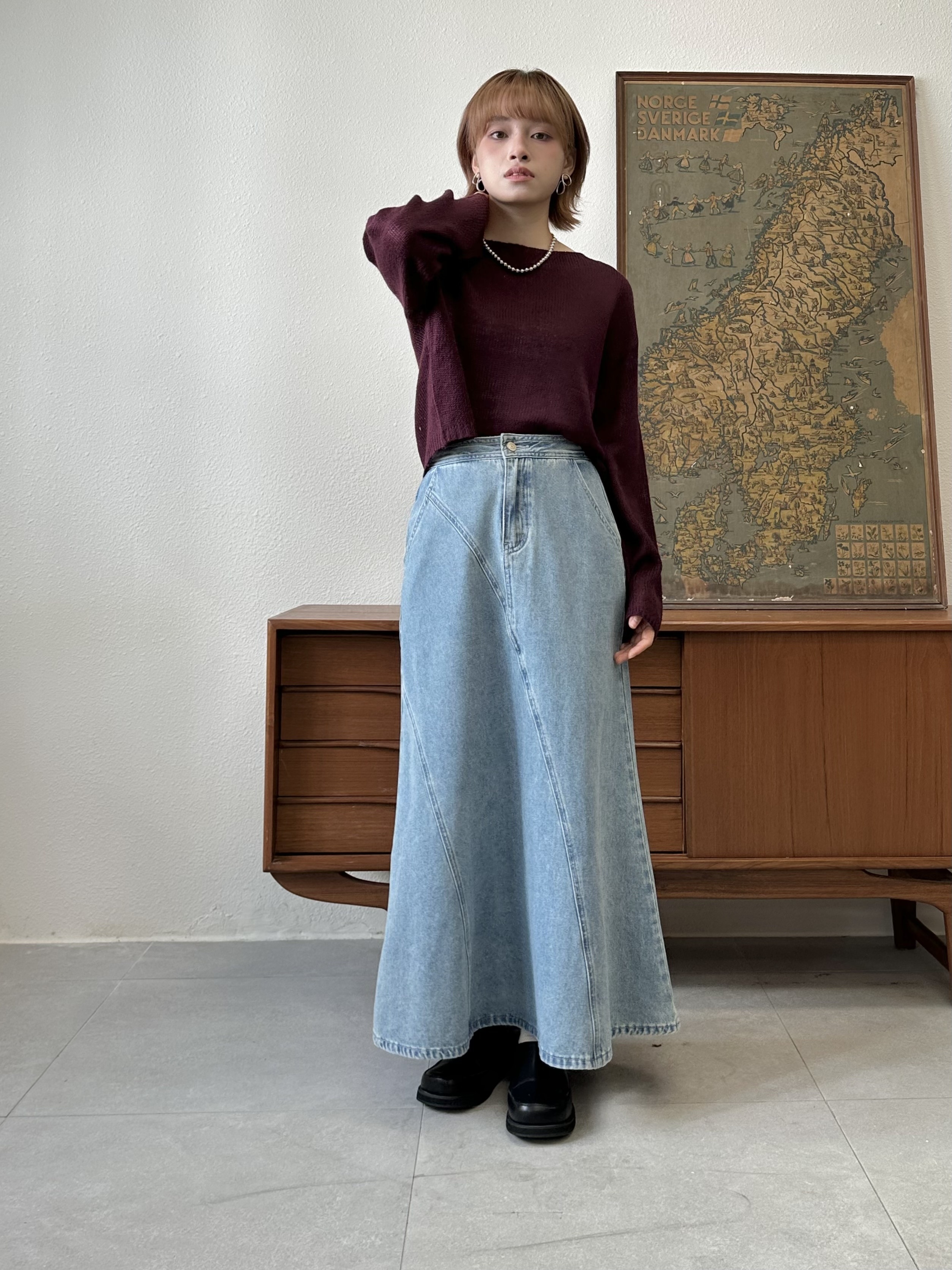 淺藍扭紋魚尾牛仔裙 - SK53733