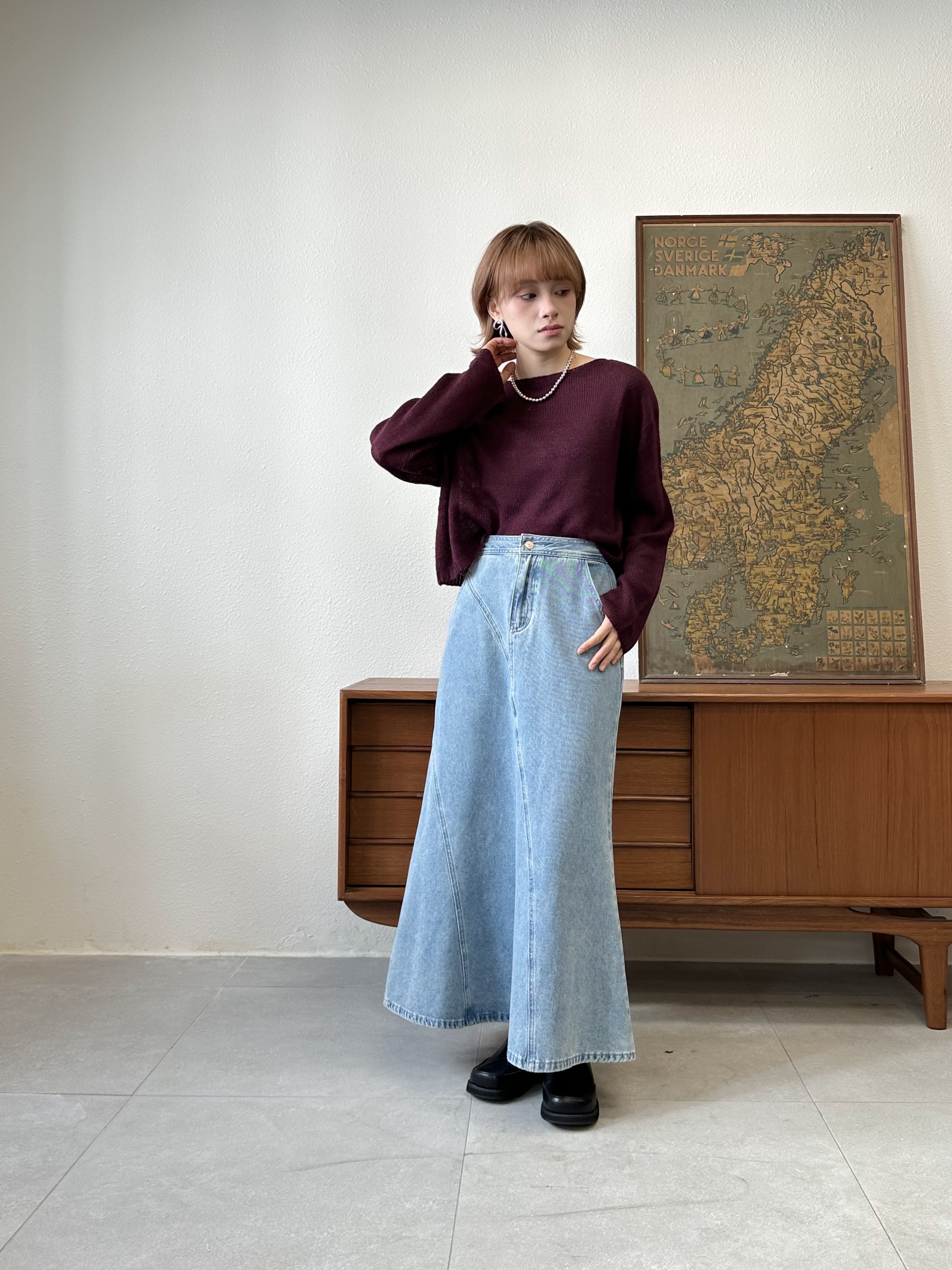 淺藍扭紋魚尾牛仔裙 - SK53733