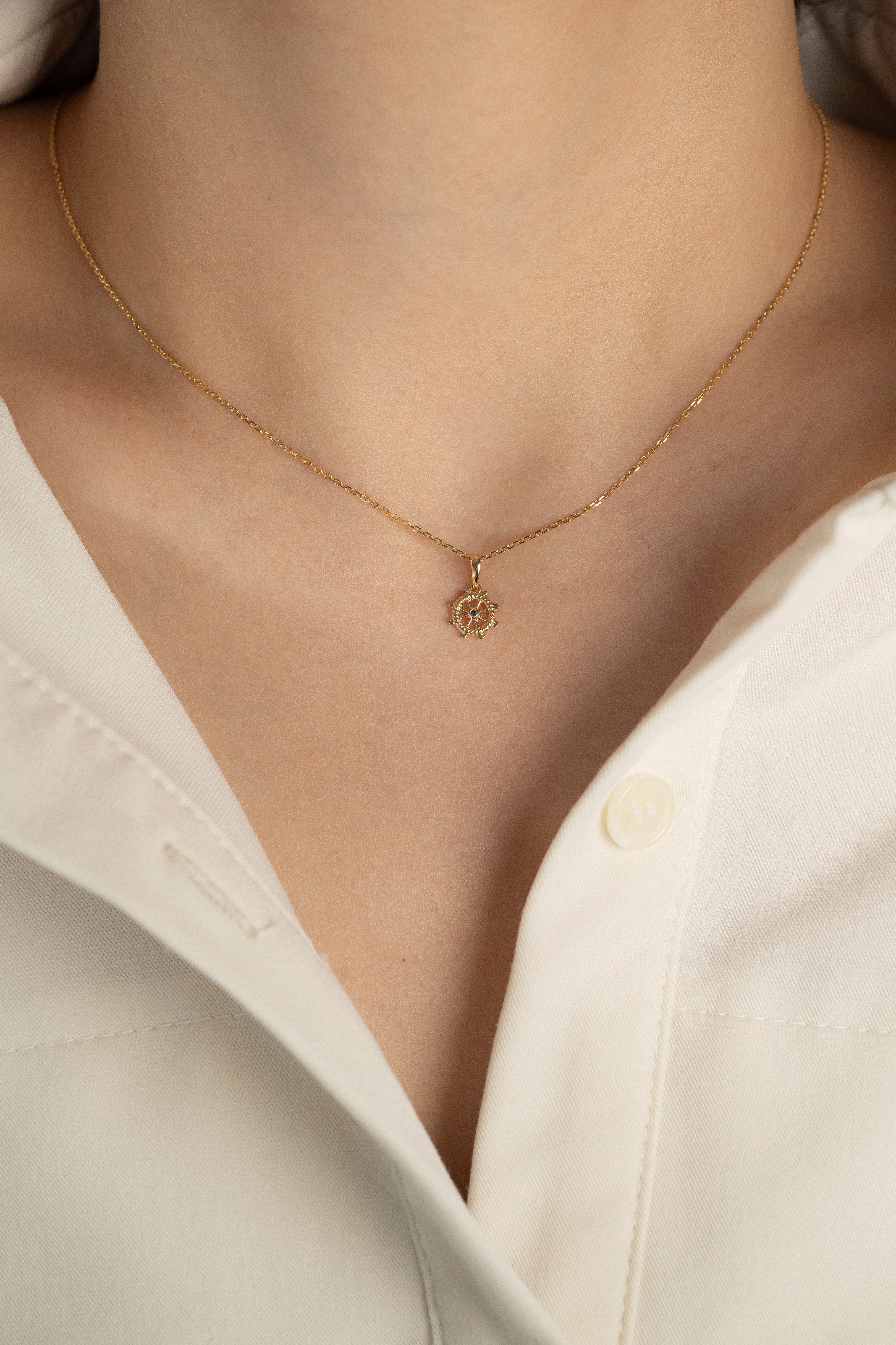 18K Blue Sapphire Rudder Pendant
