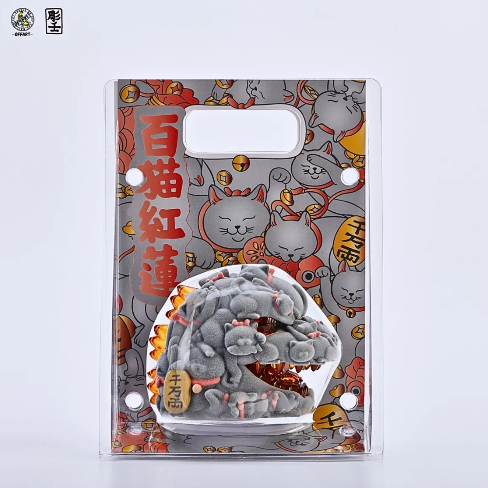 OFFART X阿壬 百貓紅蓮 Mini 迷妳招財頭雕 - 植絨版