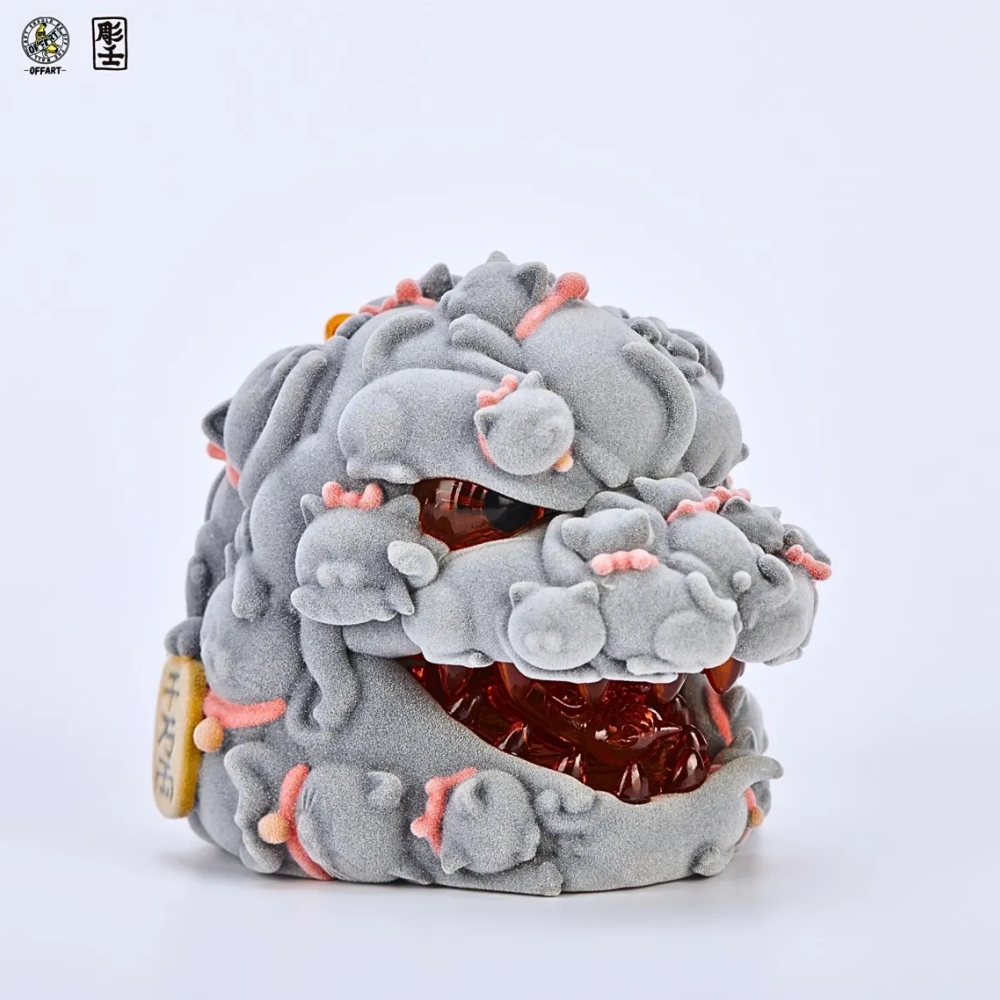 OFFART X阿壬 百貓紅蓮 Mini 迷妳招財頭雕 - 植絨版