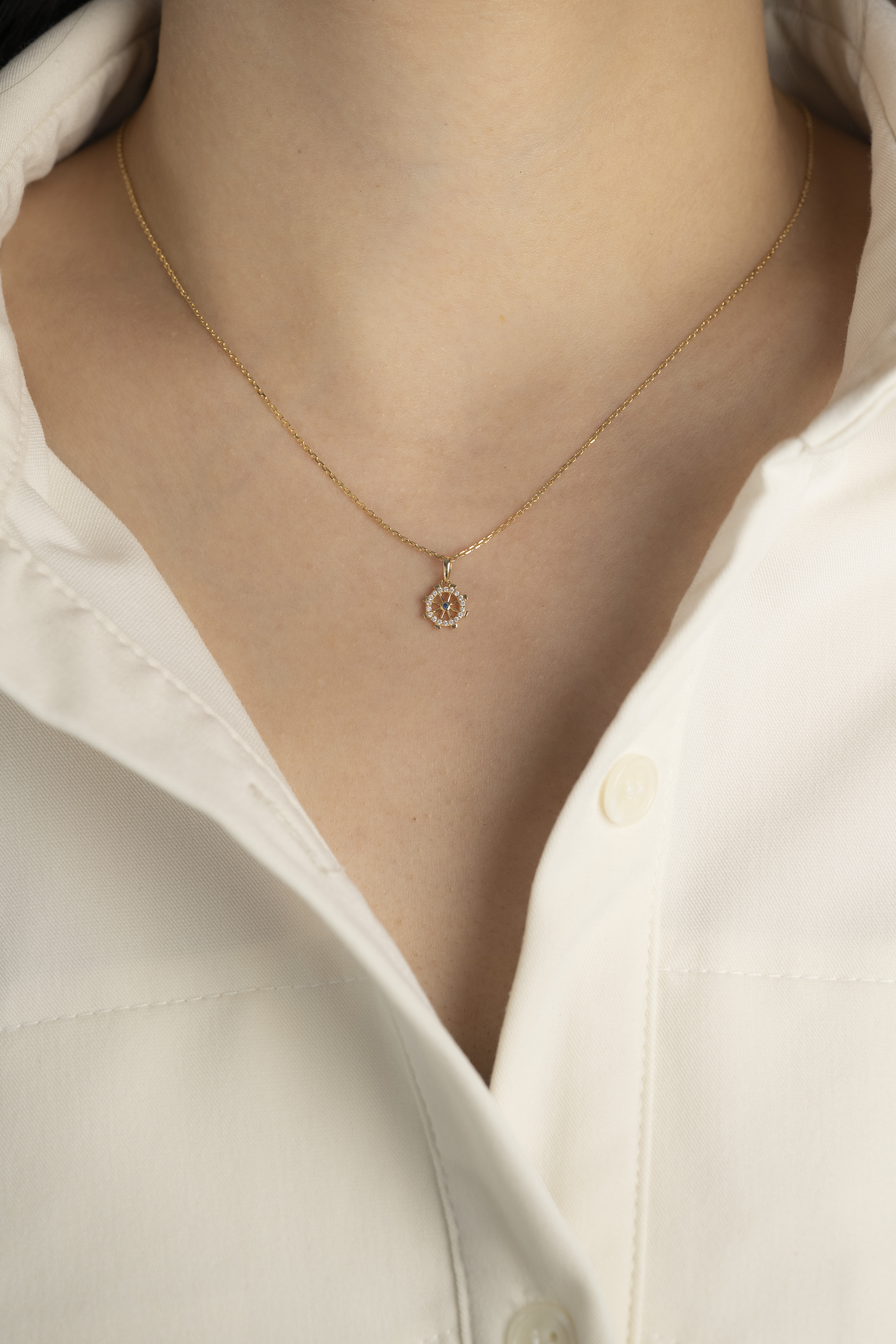 18K Blue Sapphire Rudder Diamond Pendant