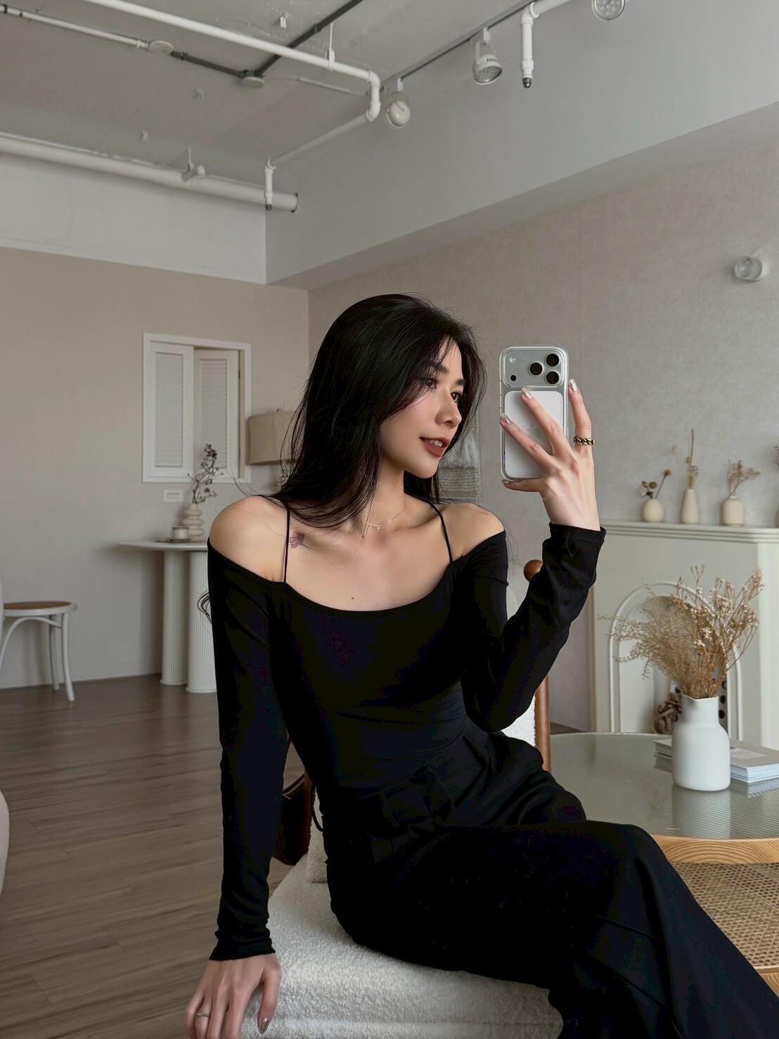 彈棉露肩長袖BRATOP