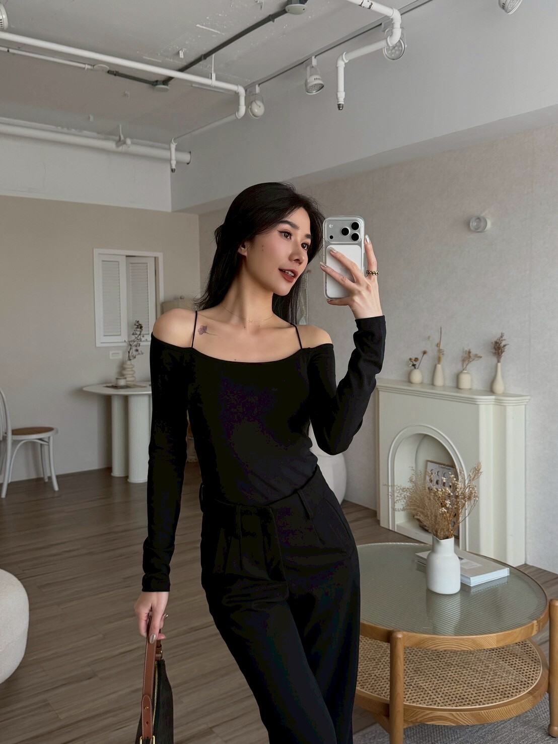 彈棉露肩長袖BRATOP