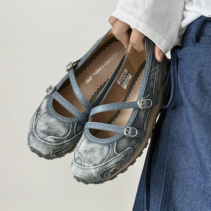 MIZUNO LG 60S MJ 丹寧 牛仔藍 復古 芭蕾鞋 瑪莉珍鞋 小羊皮 美津濃 D1GH253001