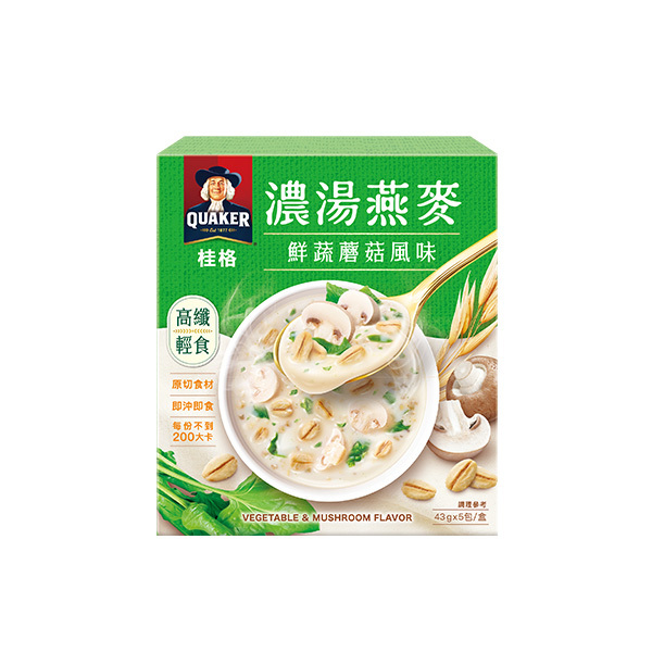 桂格 濃湯燕麥鮮蔬蘑菇盒裝43gX5包 [滿2件+1元多1件活動商品，請勿直接購買]