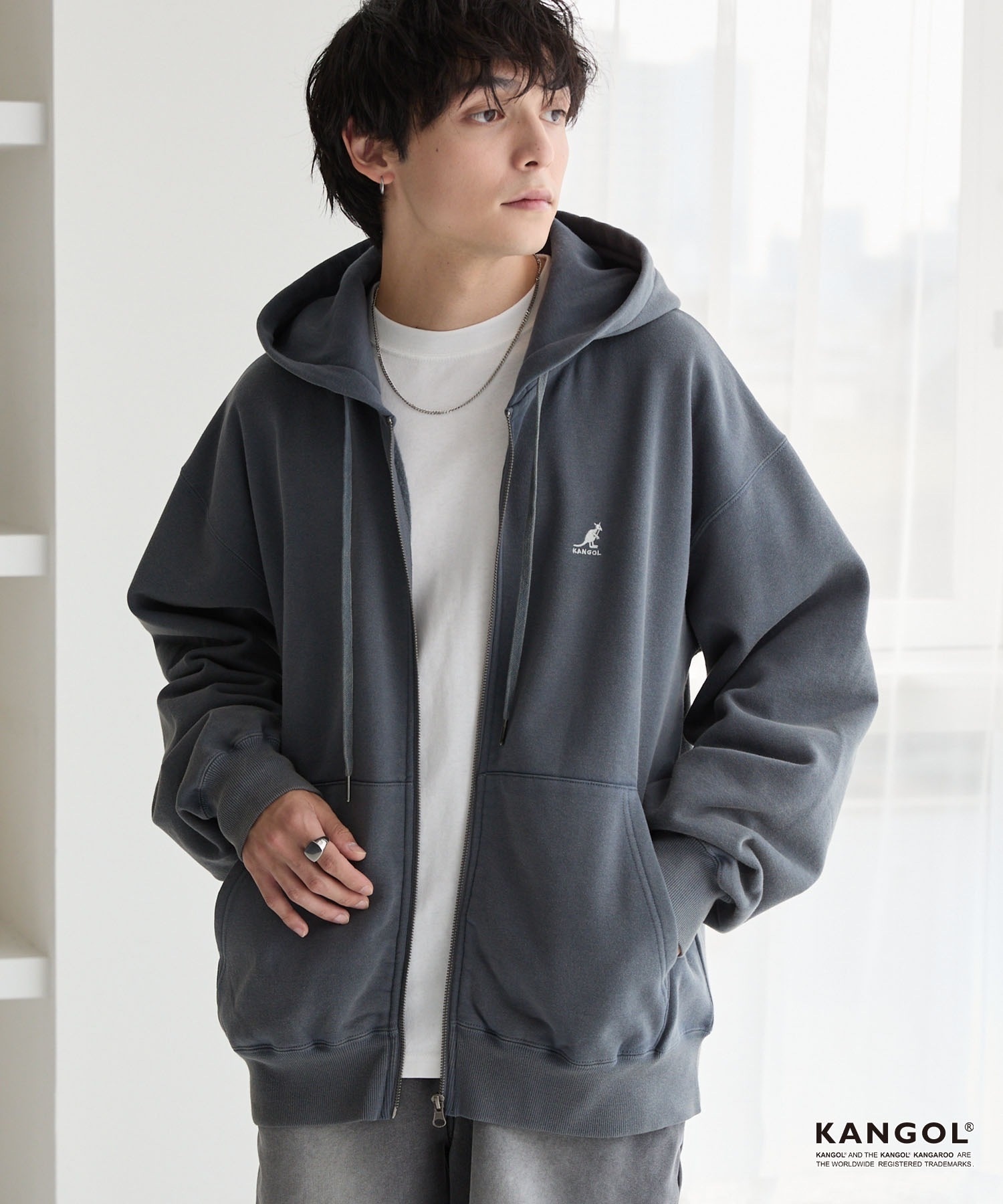 KANGOL / Vintage-style oversized fleece-lined zip hoodie