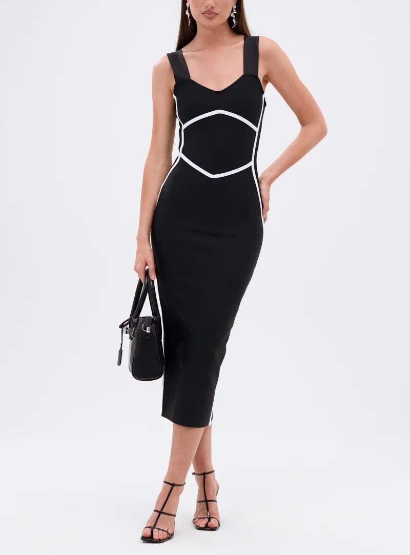 Black Love黑色幾何白飾邊繃帶Dress