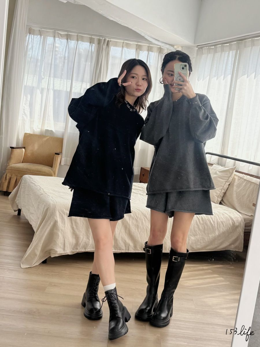 |現貨|細針織慵懶圓領上衣+抽繩短褲套裝(3色)