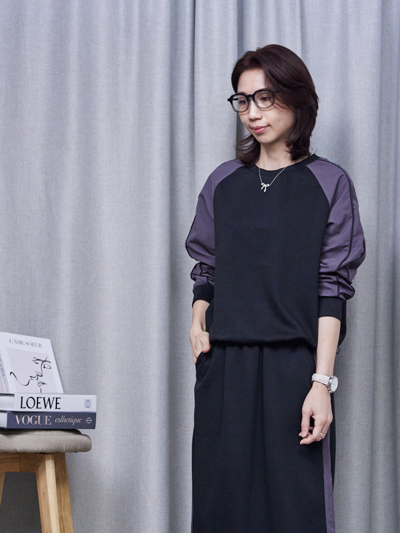 俐落線條與雙拼色設計★韓妞LOOK休閒上衣