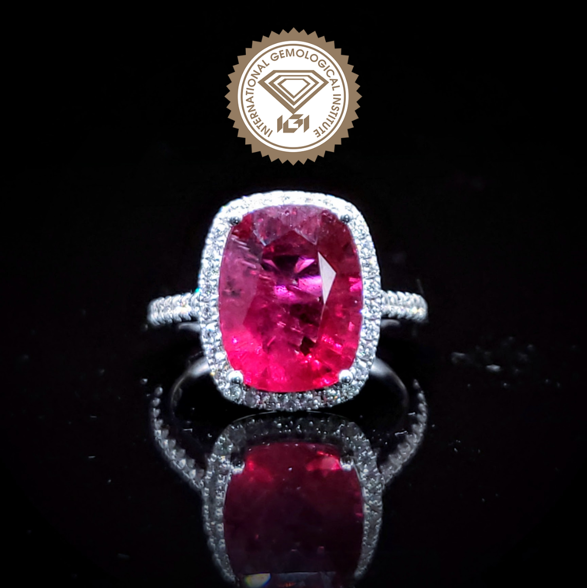 18K White Gold 4.56ct Tourmaline and Diamond Ring