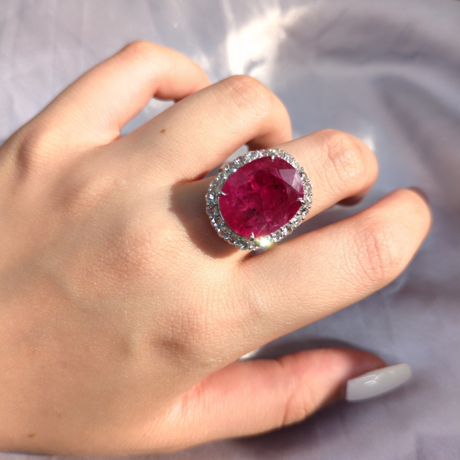 18K White Gold 11.33ct Ruby and Diamond Ring