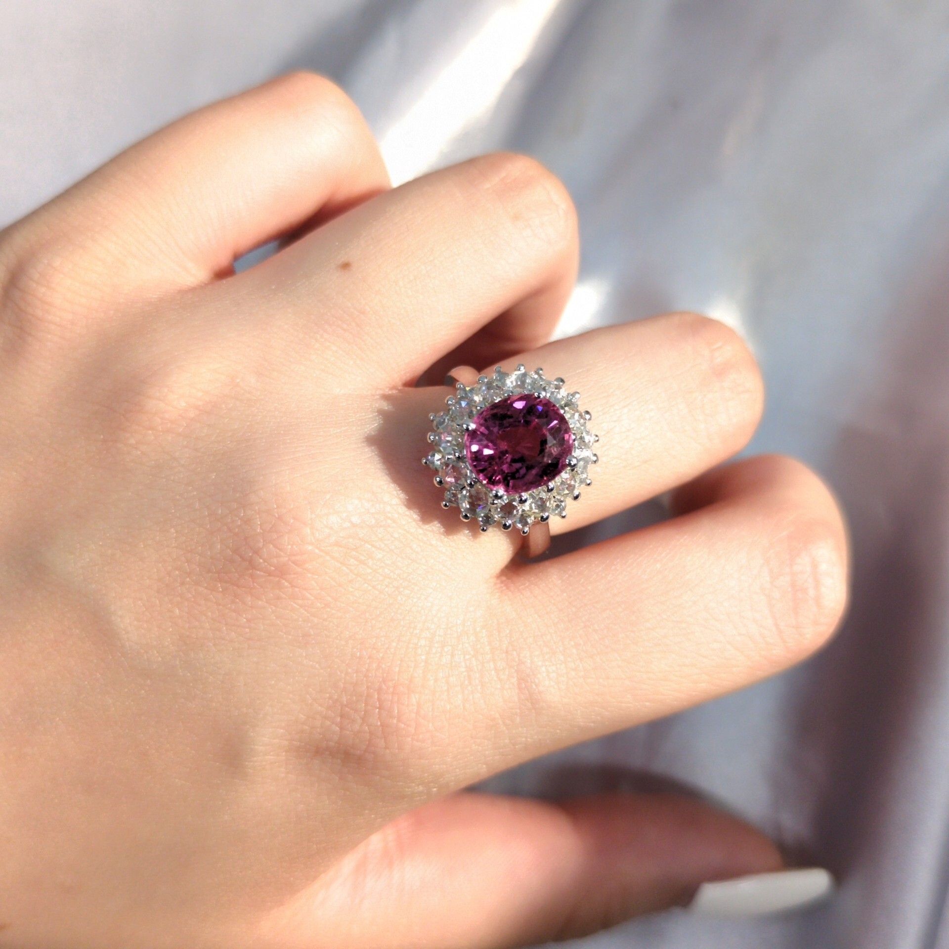 18K White Gold 3.52ct Rubellite and Diamond Ring