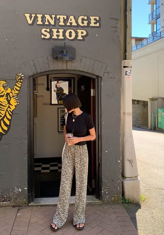 ᴴᴼᵀ ▸▸店長推薦◃◃ 秋冬新款/百折豹紋寬褲 MANIFEST正韓🇰🇷