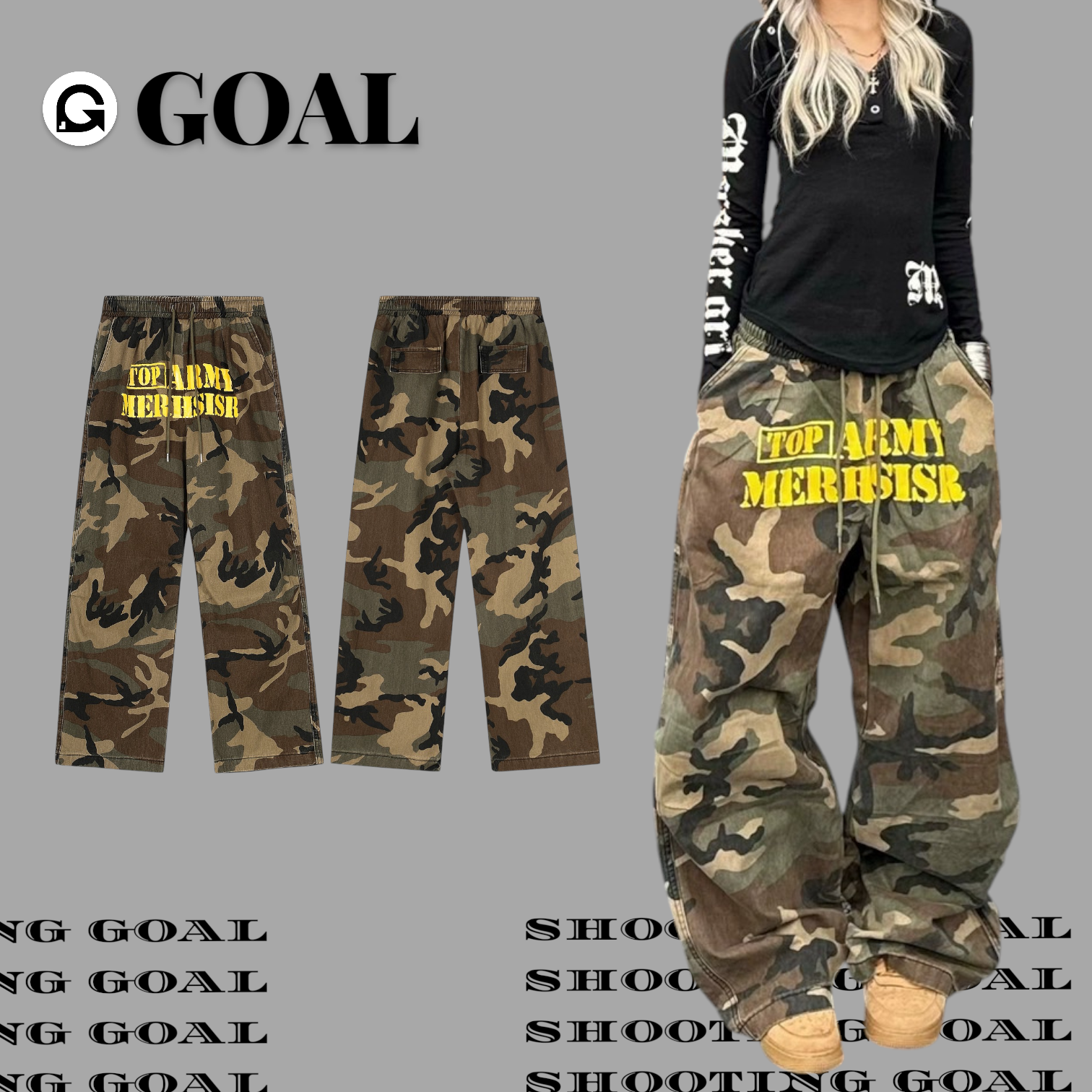 (GOAL) 美式復古迷彩落地棉長褲 MQ7817