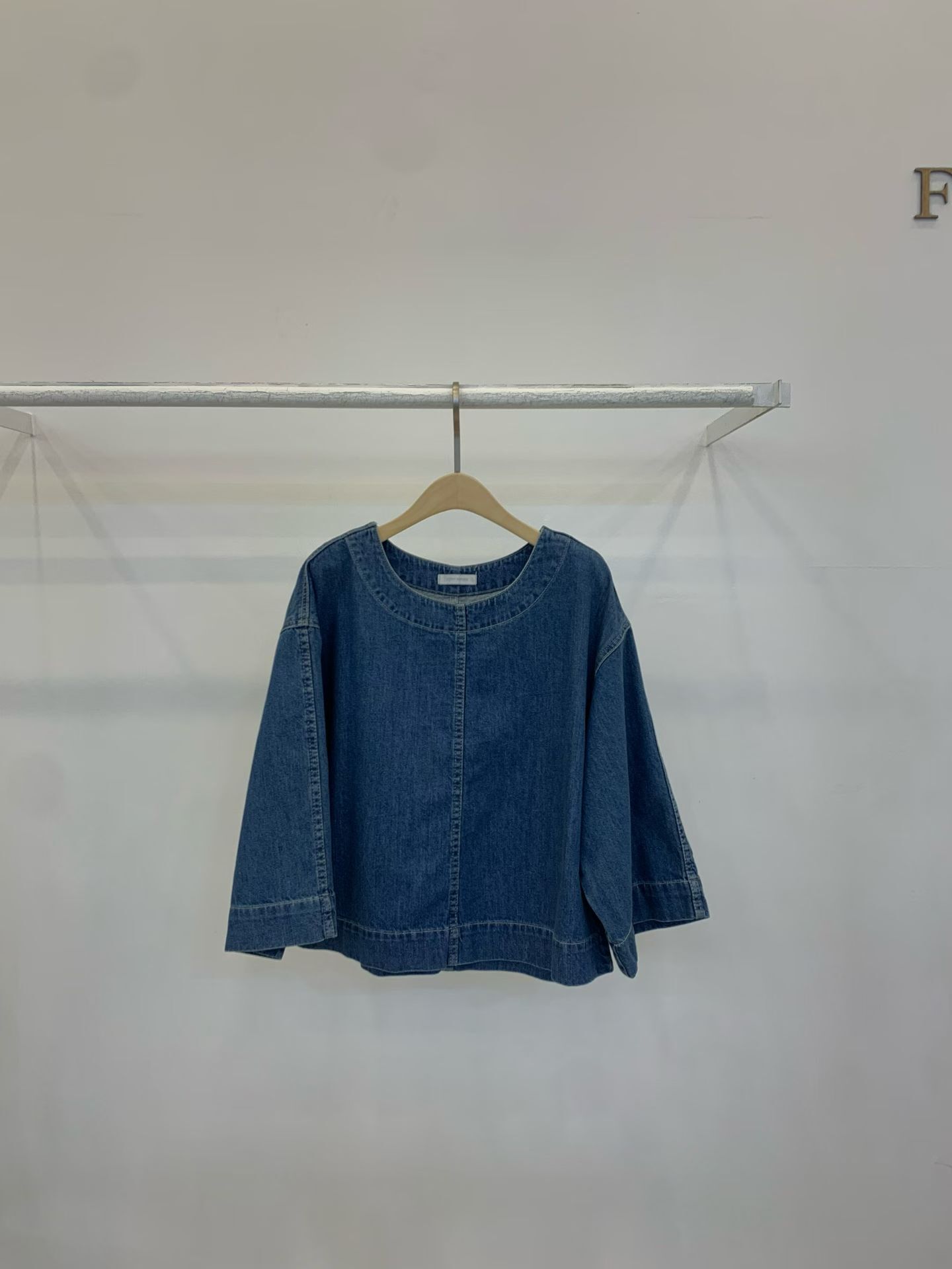 FP5107 9分袖微笑領水洗牛仔上衣