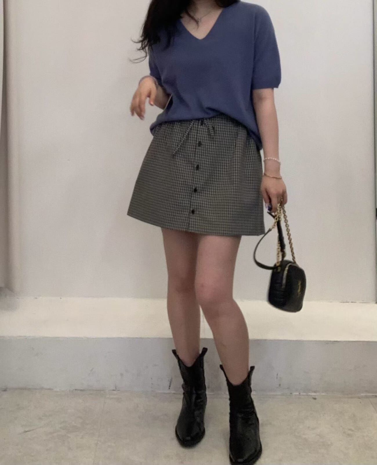 FP5108 抽繩格紋半身裙