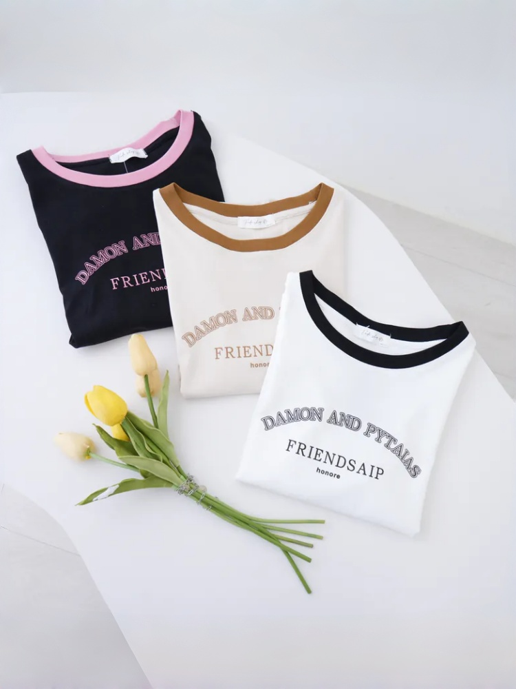 法朵Fado shop｜復古領撞色字母棉短版Tee 021B066 四色