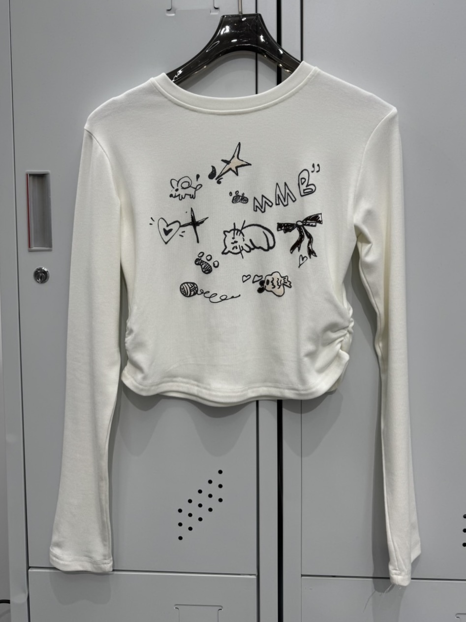 mmb貓咪塗鴉日記磨毛抓皺長t