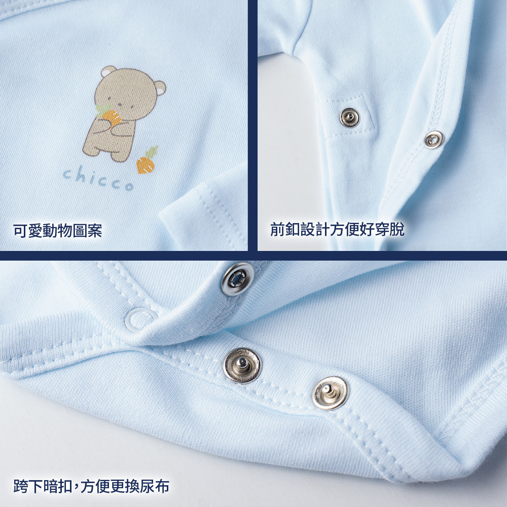 粉彩-前側開長袖連身衣二入(藍)