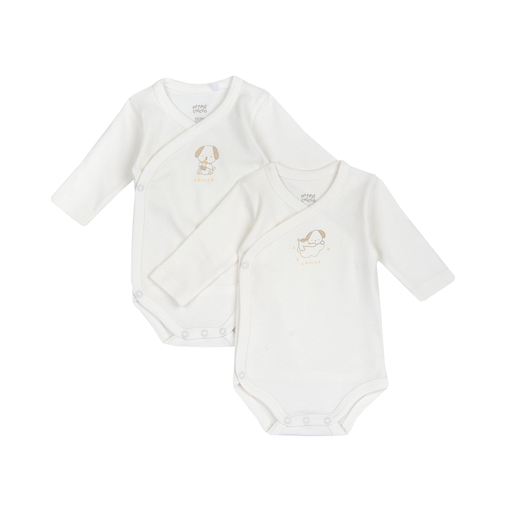 粉彩-前側開長袖連身衣二入(米)