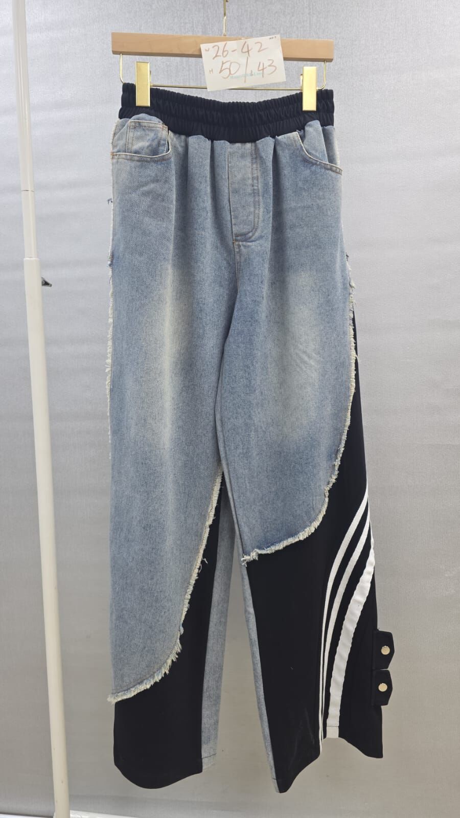 Cf1626  橡筋腰拼布牛仔闊衭  腰26-44   hip56  共享優惠：購物滿3件每件減$20