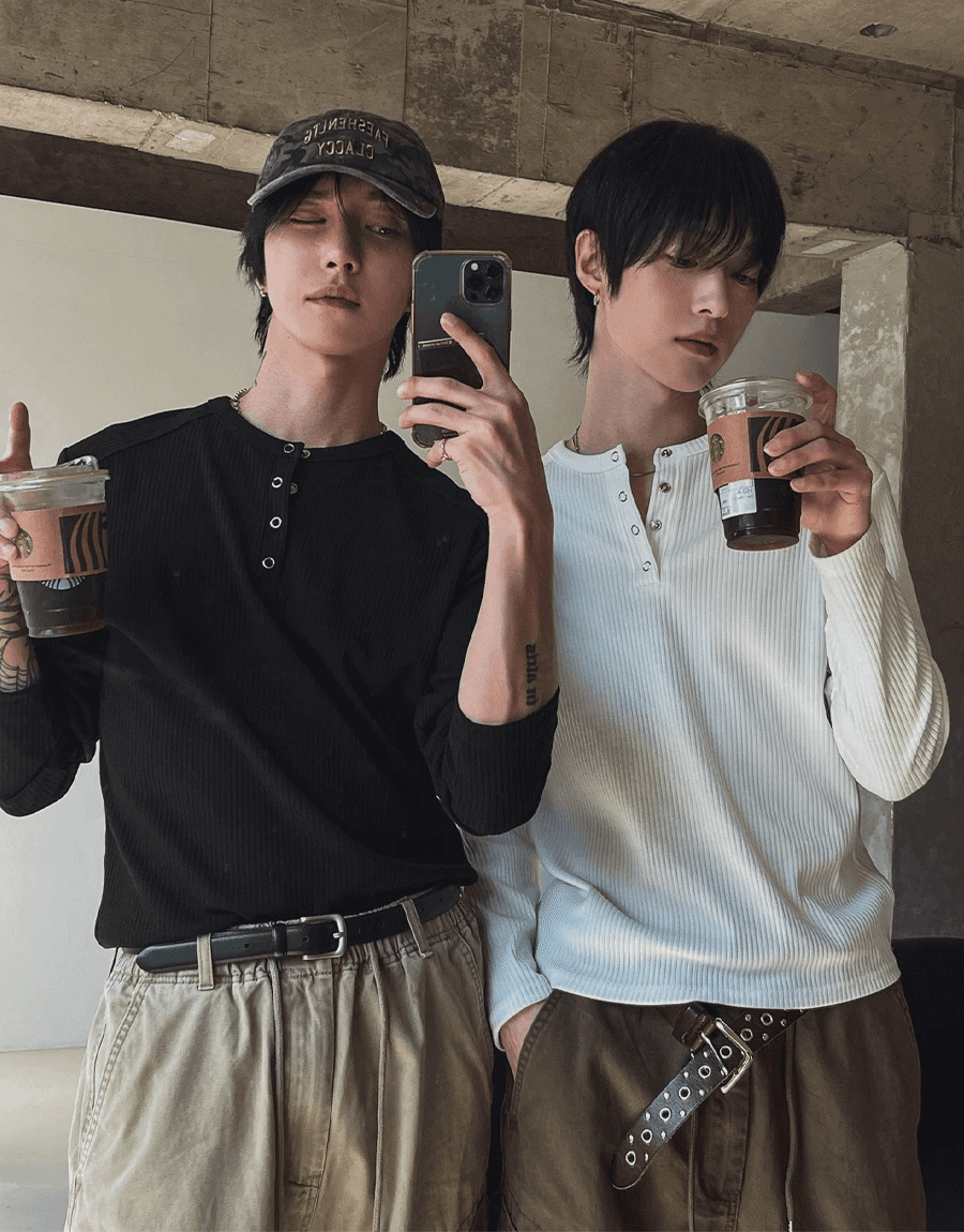 雙肩羅紋亨利領T恤