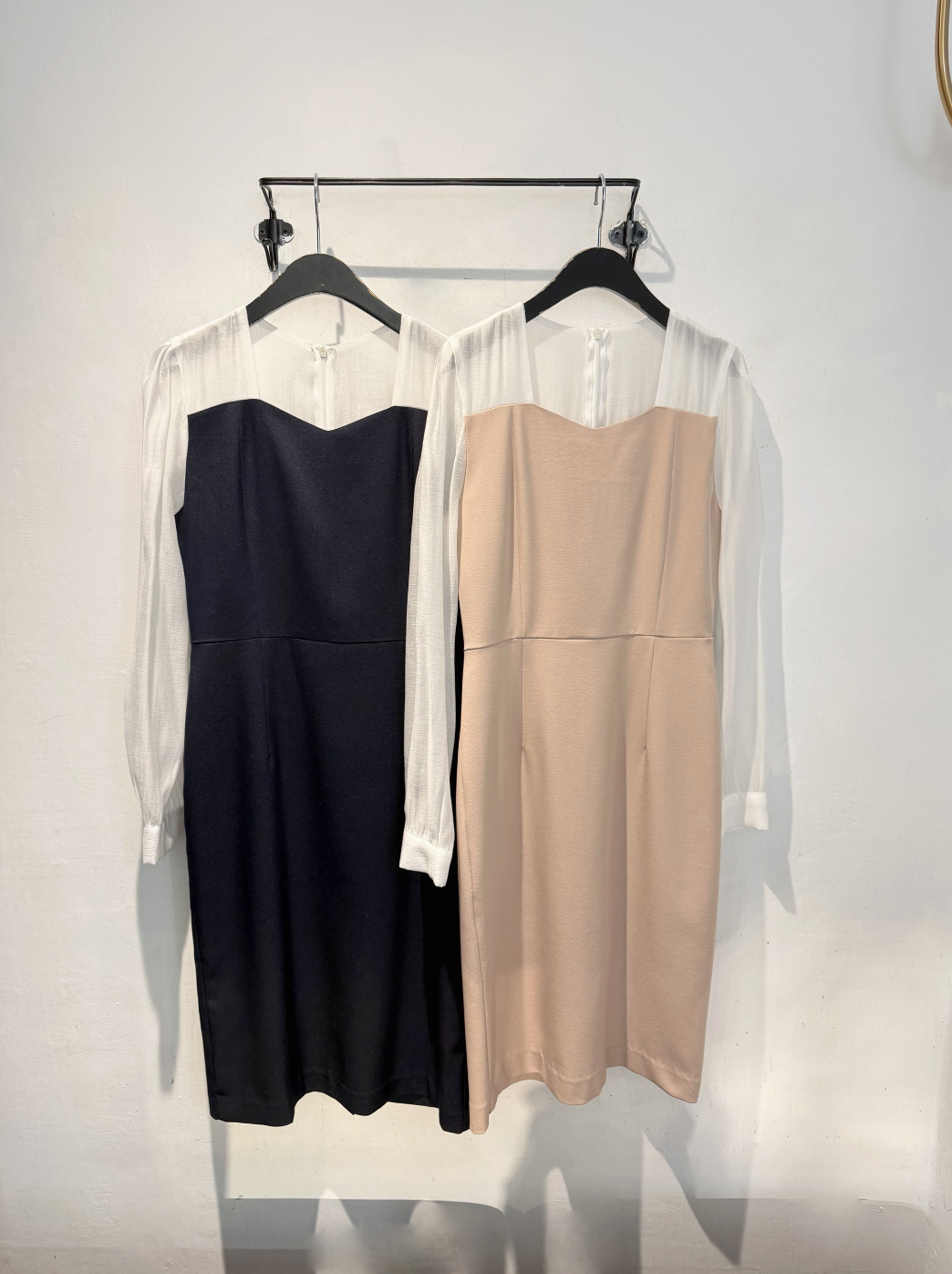 袖透膚拼接合身洋