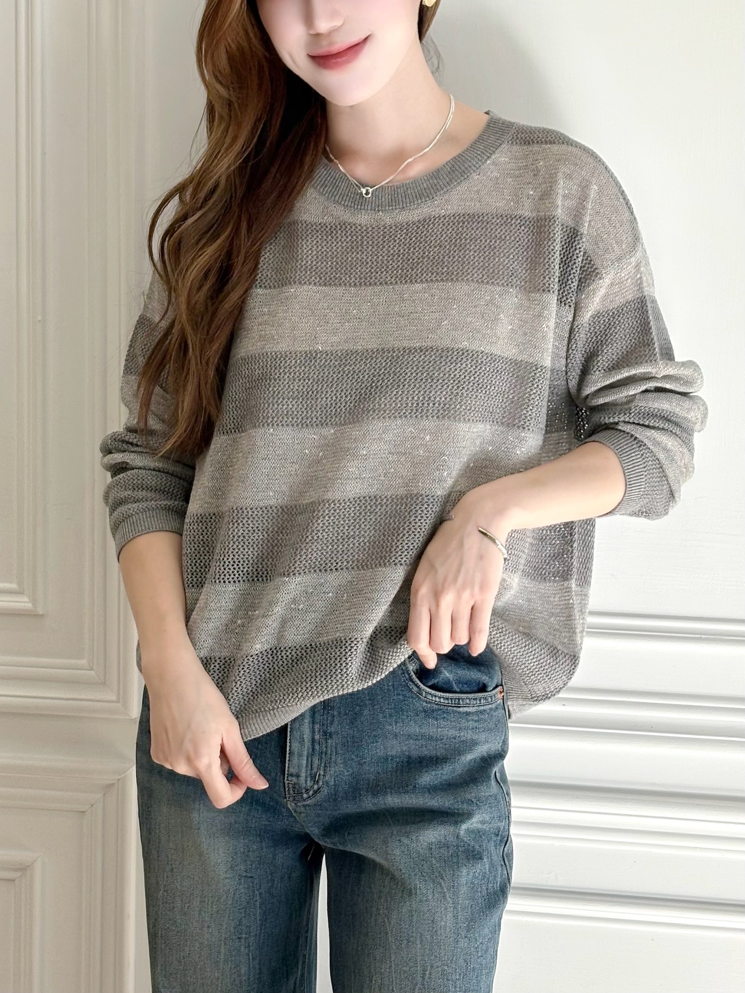 金蔥橫條紋針織上衣