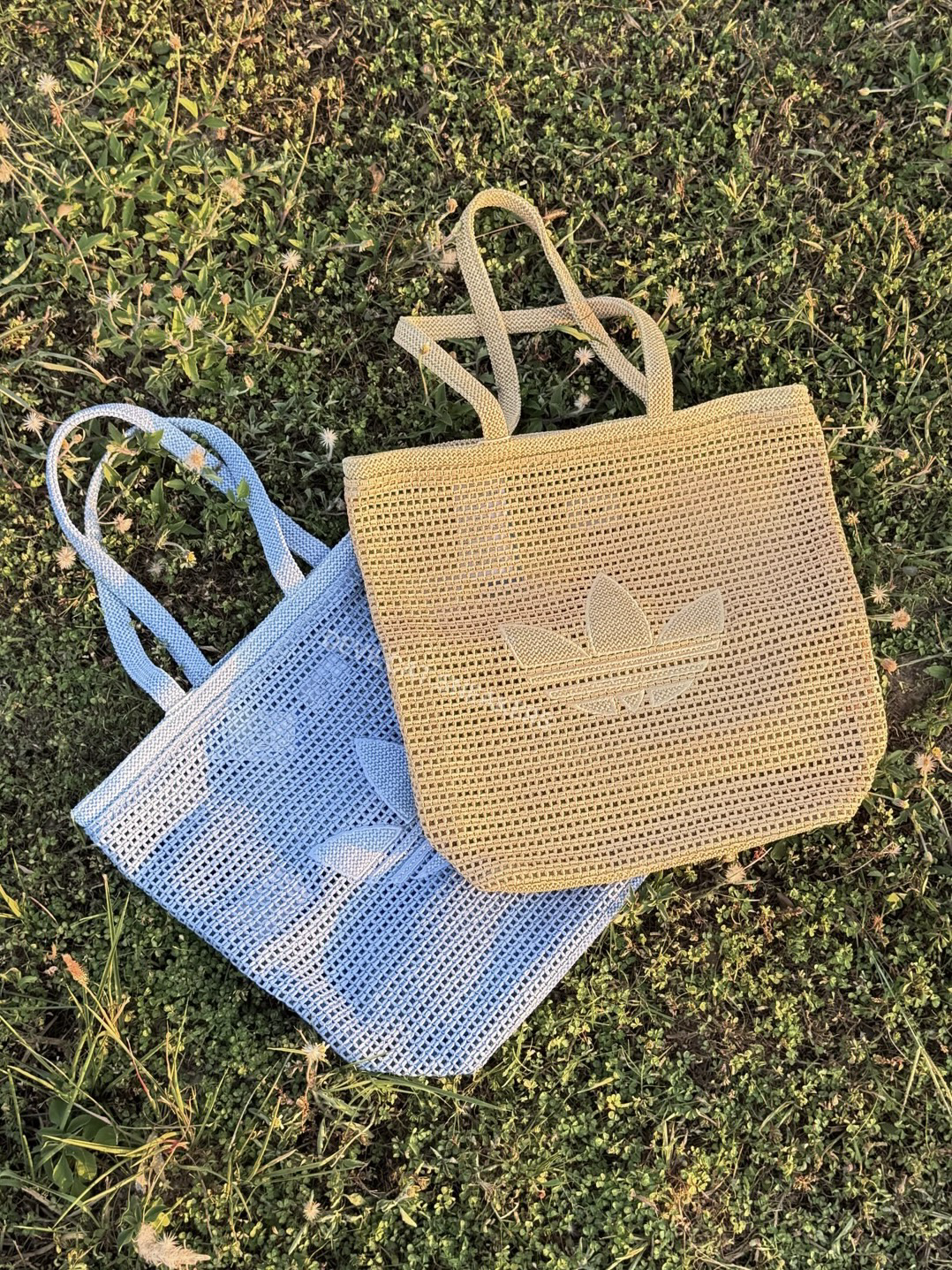 Adidas 針織包 編織包 藍色 黃色 手提 肩背