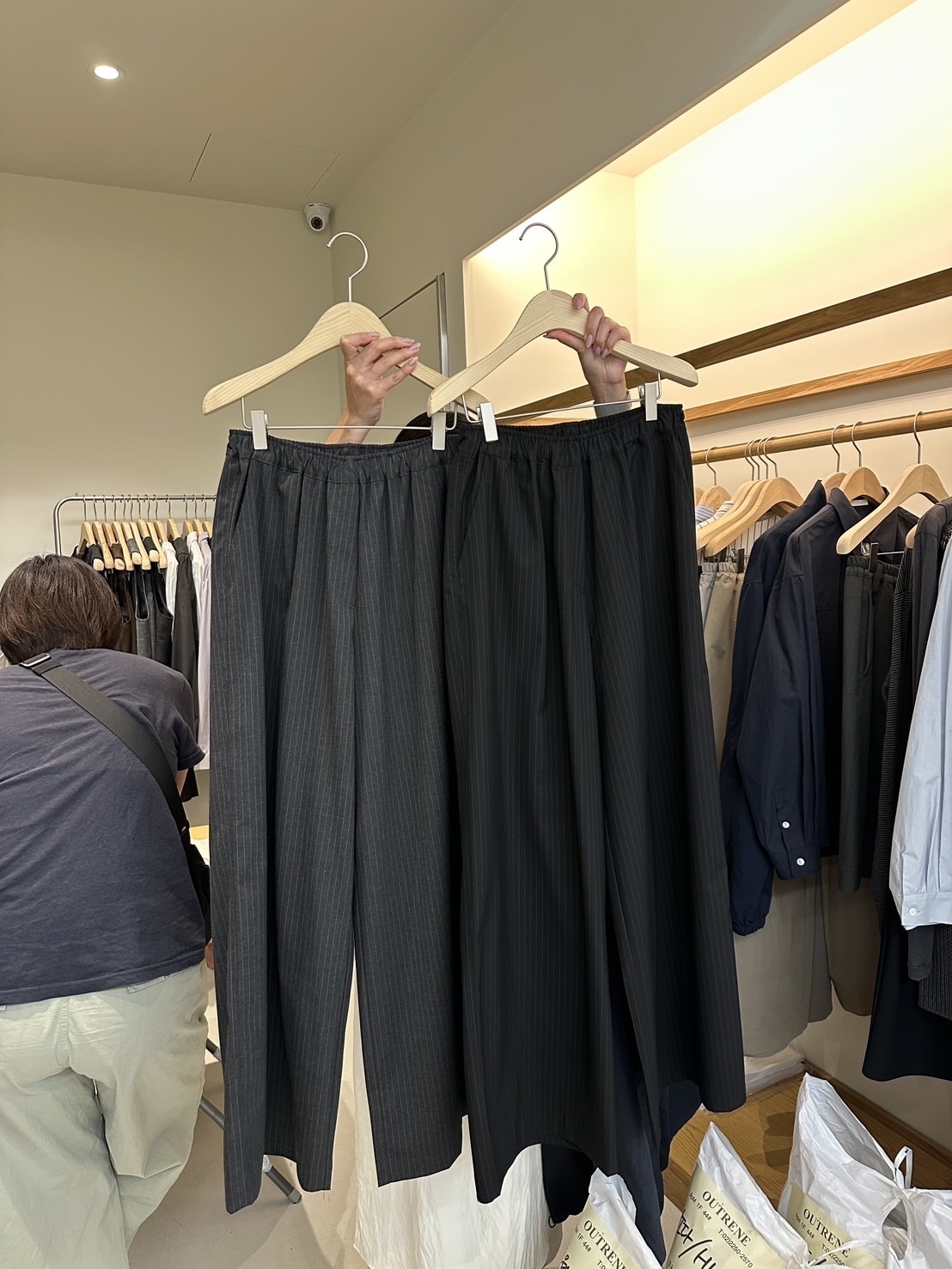 正韓條紋鬆緊休閒西褲