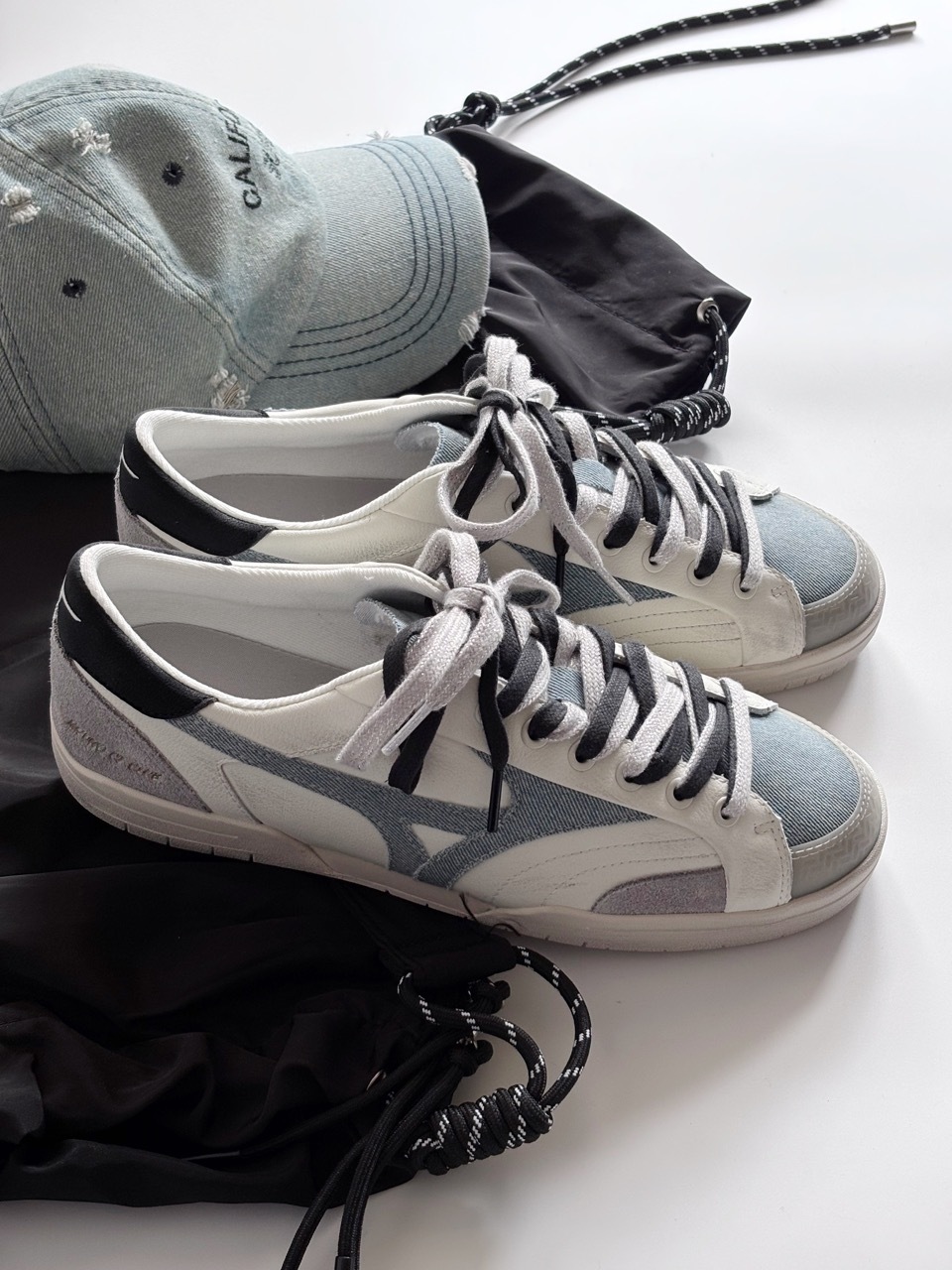 MIZUNO CT CLUB 仿舊丹寧 白藍 白黑 仿舊底 奶油底 刷舊 復古 薄底鞋 男女鞋 D1GH261002 / 預購