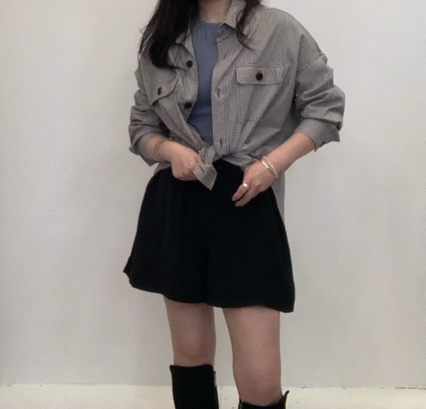 FP5123 撞色格紋木釦襯衫