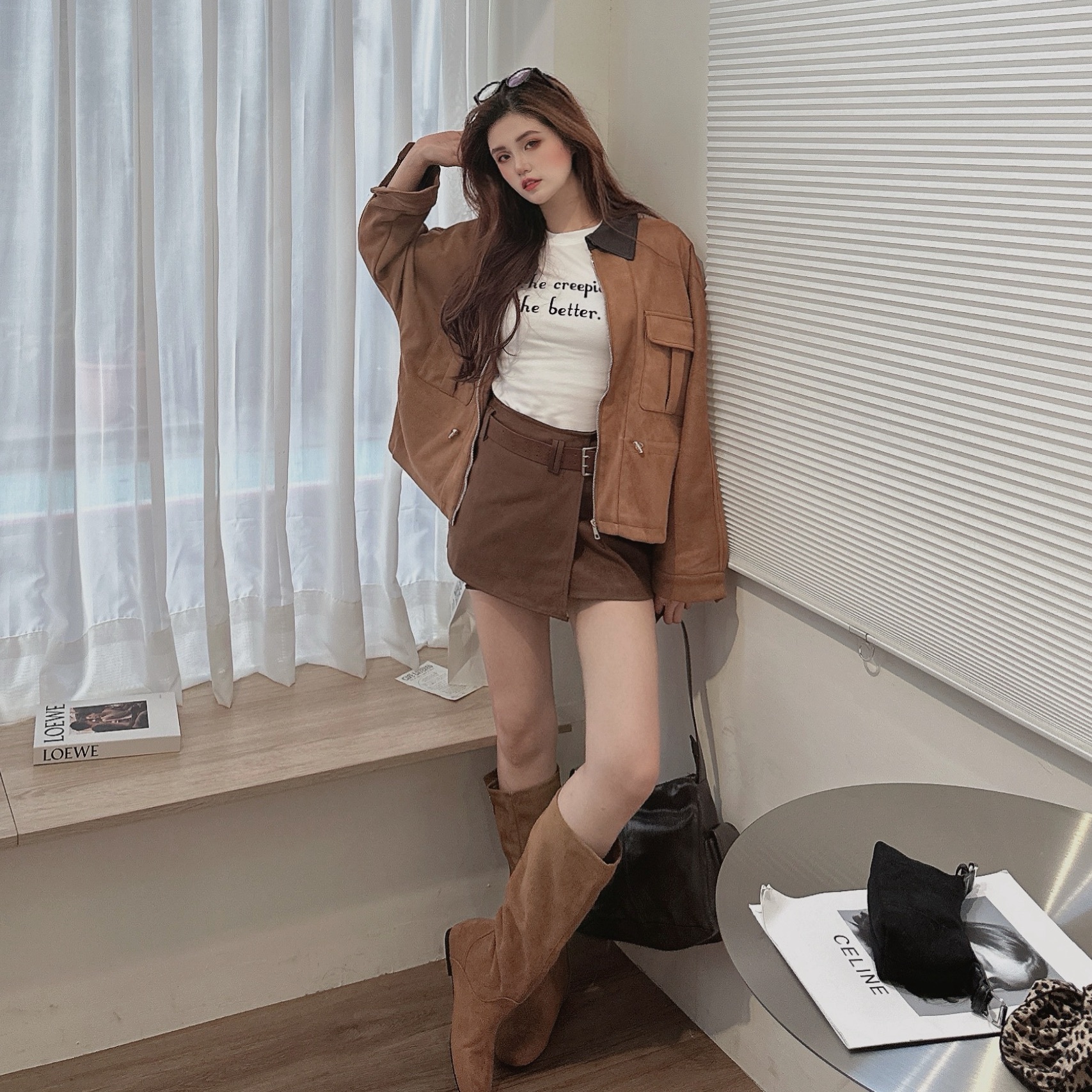 博主風不規則麂皮短裙/二色