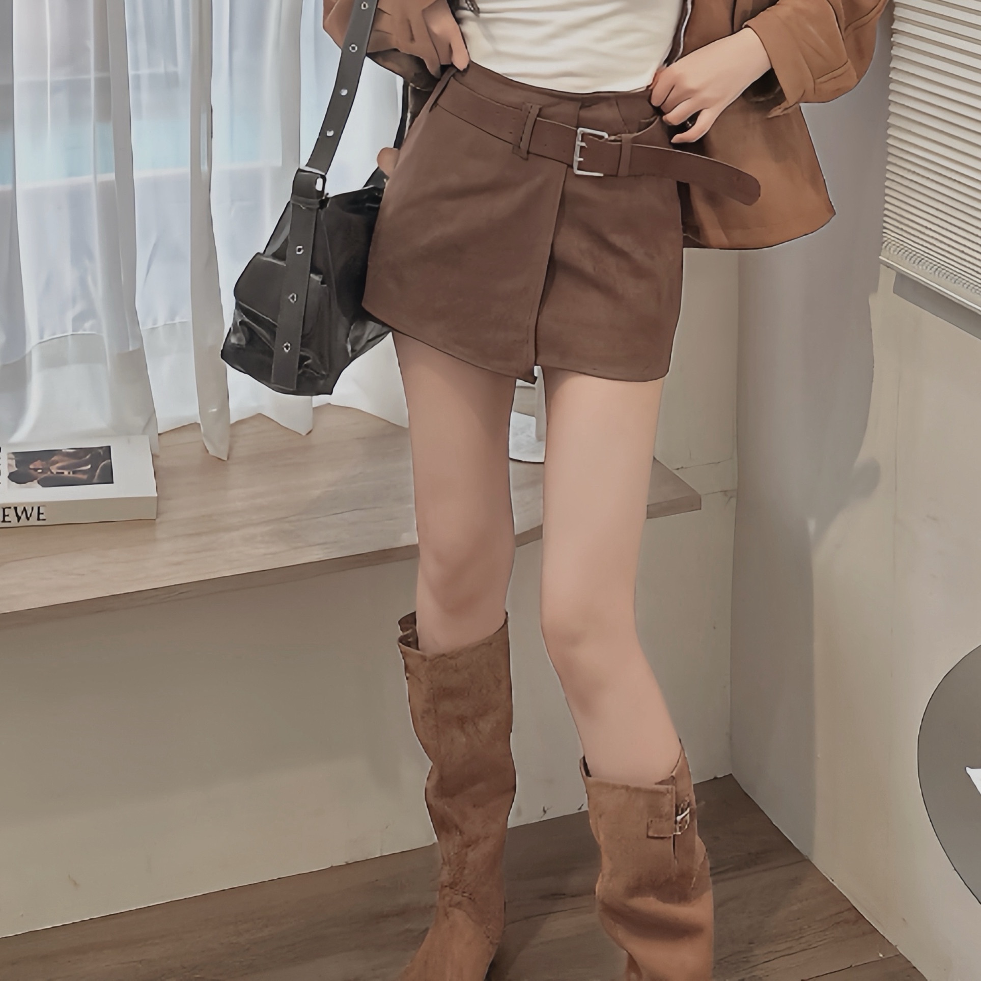 博主風不規則麂皮短裙/二色