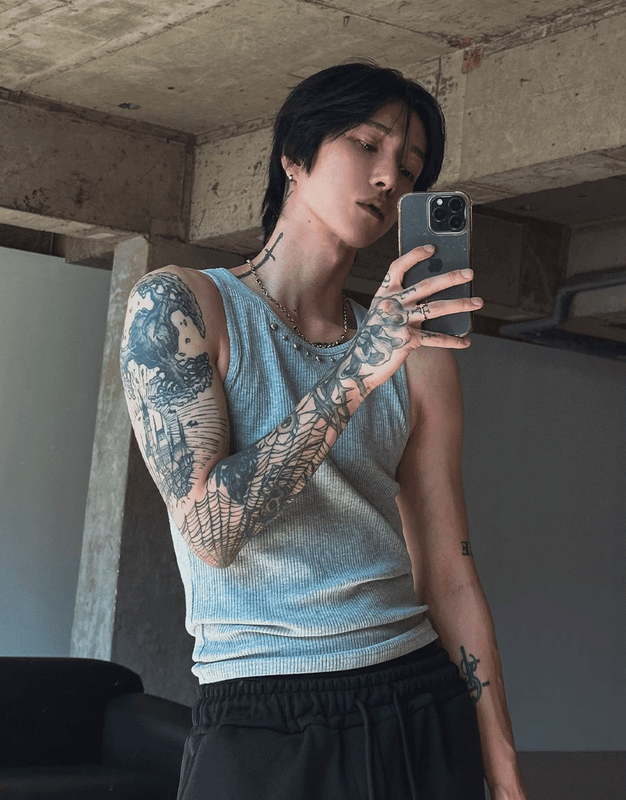 鉚釘羅紋無袖上衣