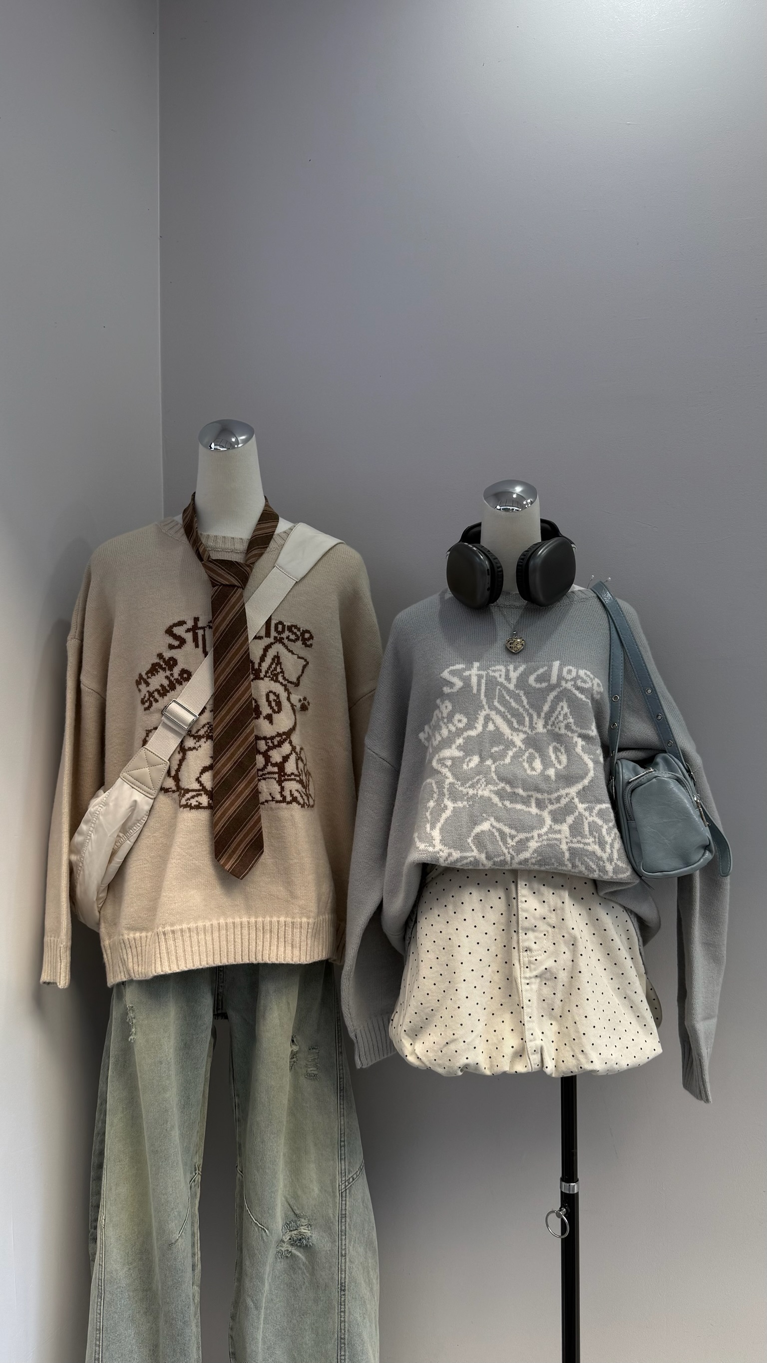 mmb線條字母塗鴉貓貓毛衣