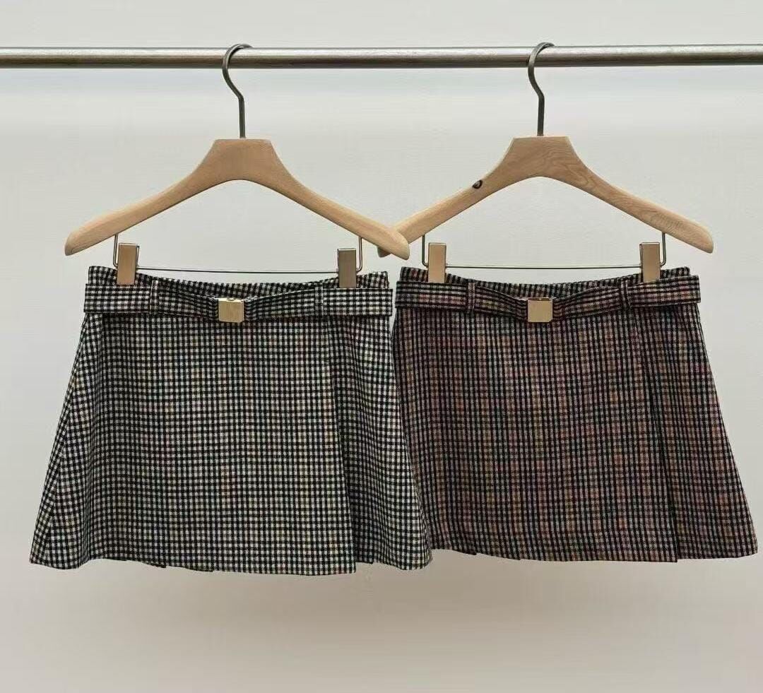 JU5102 復古格仔金扣短裙(S/M)