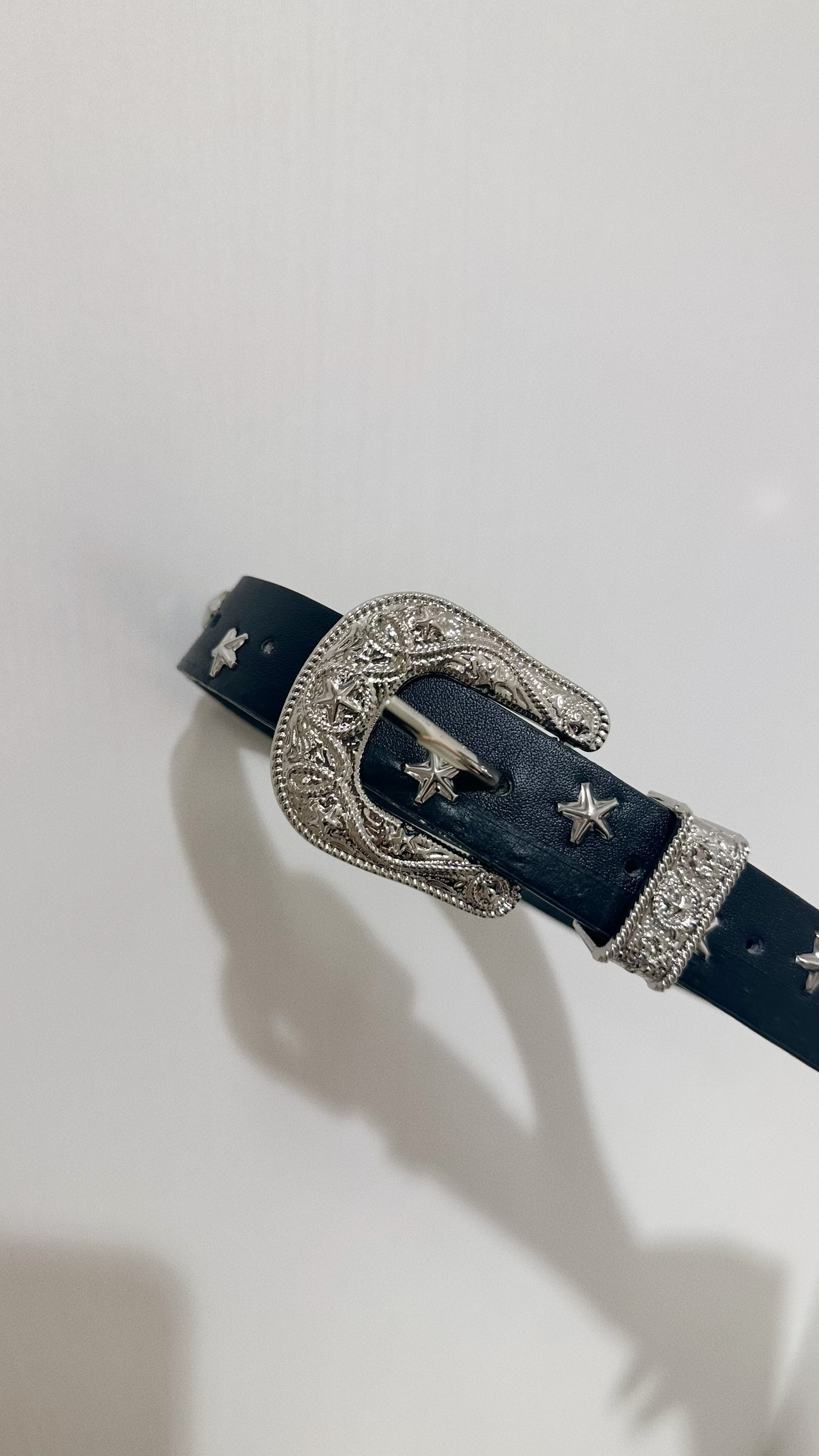 A0241｜個性型格感星星雕花銀扣皮帶