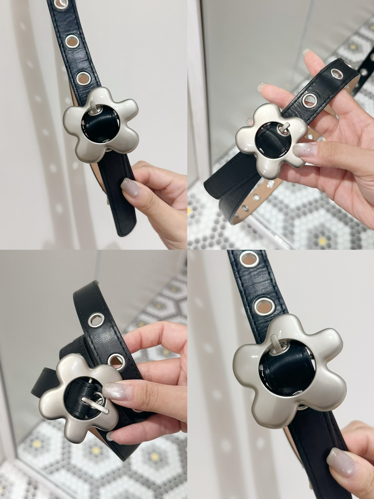 A0242｜日系超可愛花花圈扣皮帶