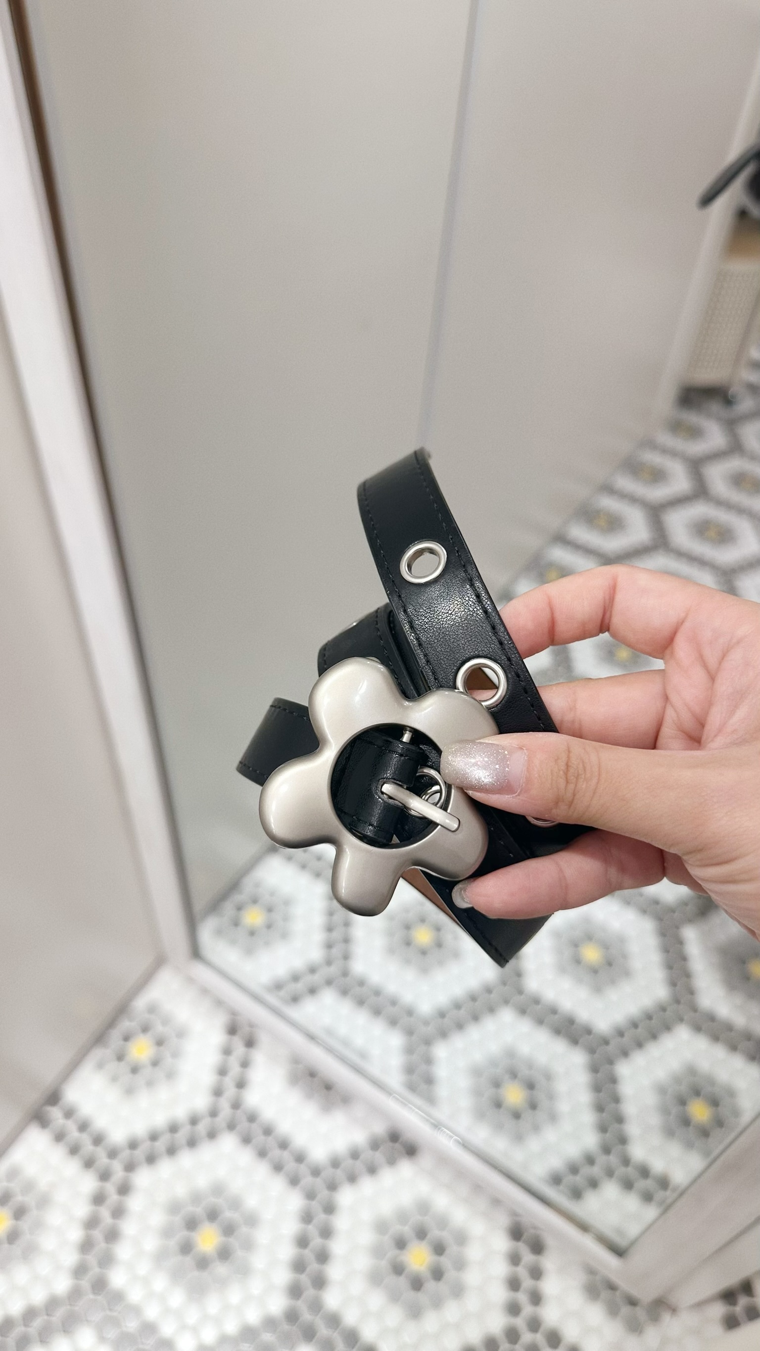 A0242｜日系超可愛花花圈扣皮帶