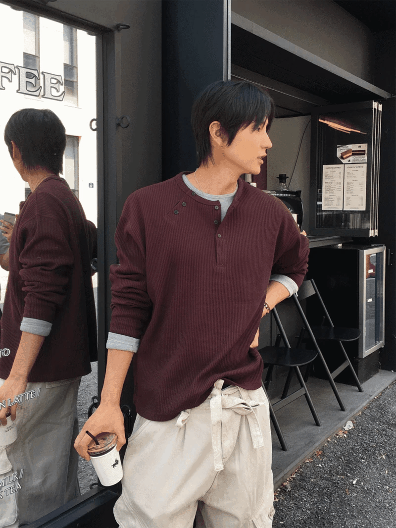 Hout 雙紐帶華夫格亨利衫