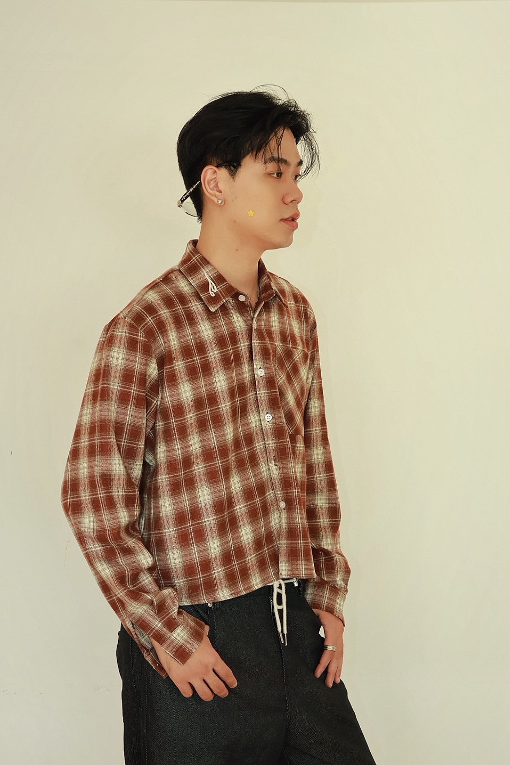 TASTEFUL MADE 短寬 BOXY 格紋毛呢 韓系 長袖 #襯衫