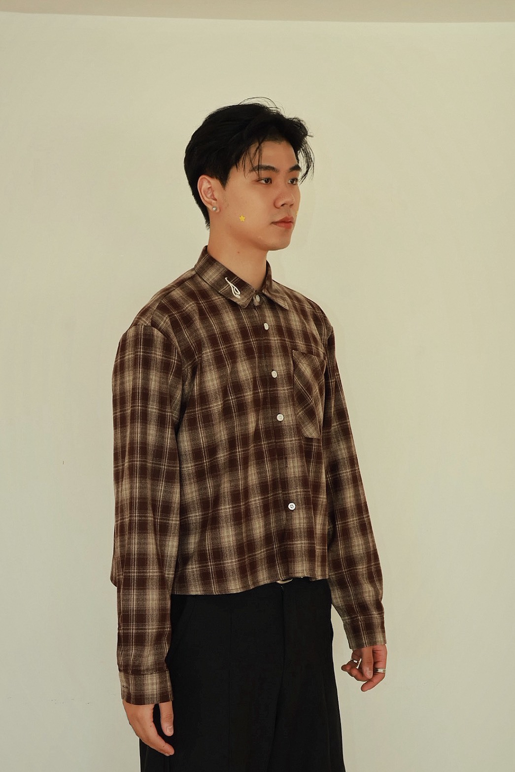 TASTEFUL MADE 短寬 BOXY 格紋毛呢 韓系 長袖 #襯衫