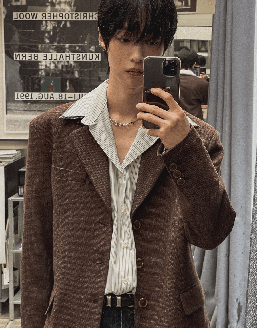 羊毛格紋西裝外套