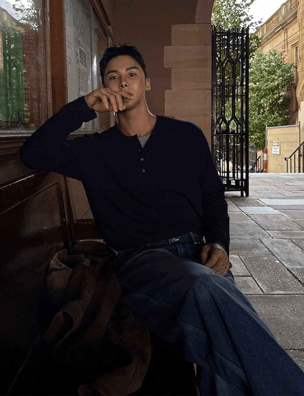 Moen 雙層亨利領長袖上衣