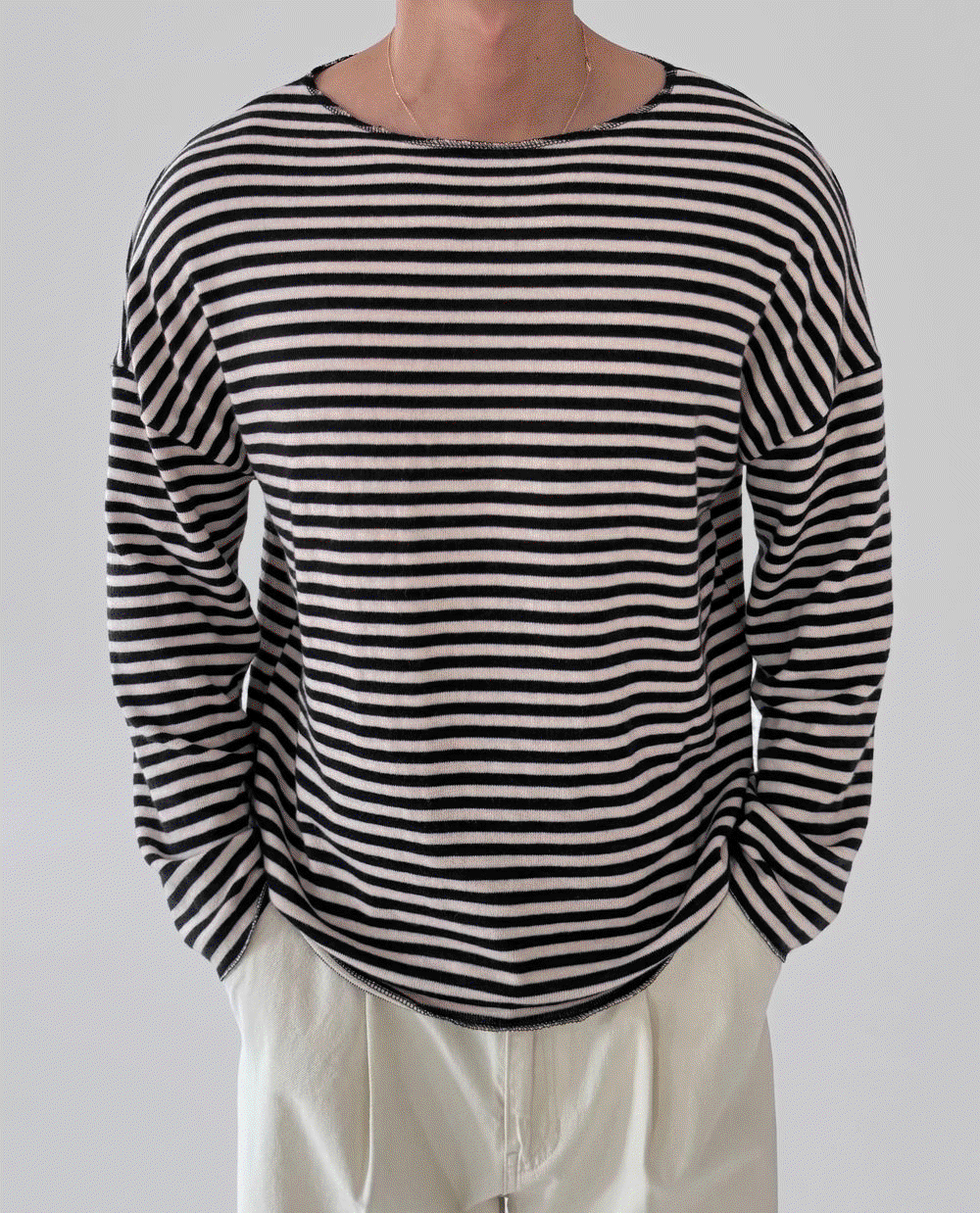 泡泡袖條紋針織衫